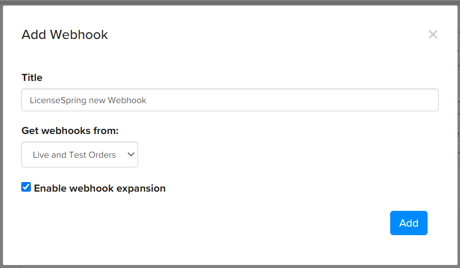 Add a title to your new webhook and be sure to enable webhook expansion