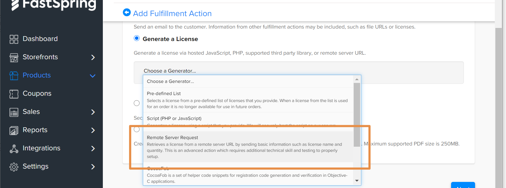 License generation fulfillment